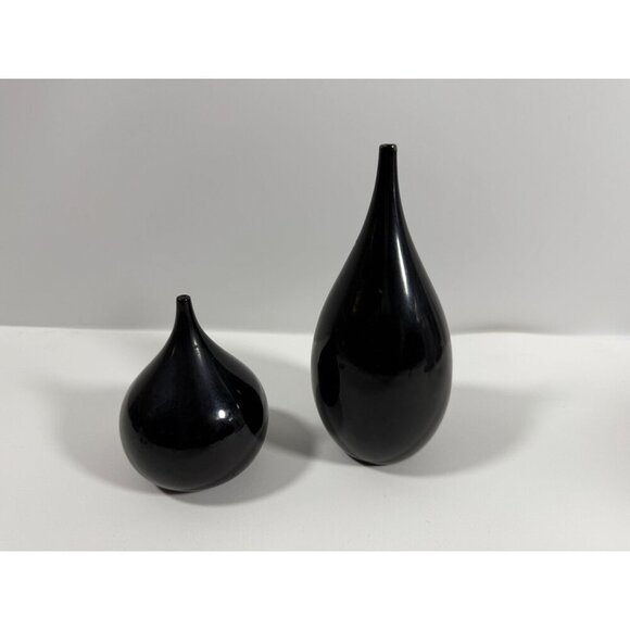 Mid Century Takahashi Black Lacquered Teardrop Salt & Pepper Shakers Japan FLAWS - Picture 14 of 14